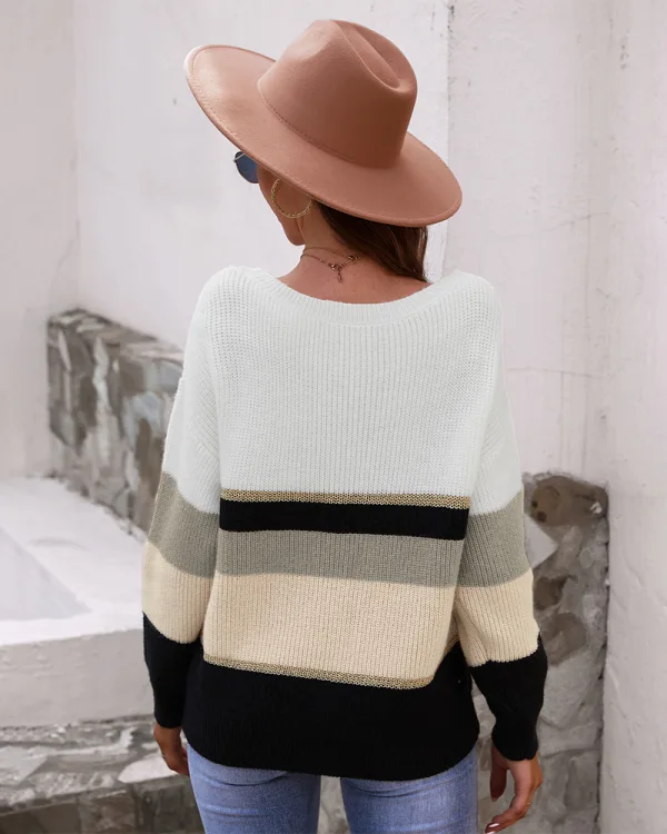 Comfortabel Vallen Winter Toevallig Multi-Kleuren Streep Truien 2021 Katoen Ronde Hals Regelmatig Lange Mouwen Dames Topjes