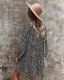 Modest  Summer Brown Street Wear Spotted Leopard Print Women Dresses Women's Tops 2021 V-Neck Loose Long Sleeve Knee-Length