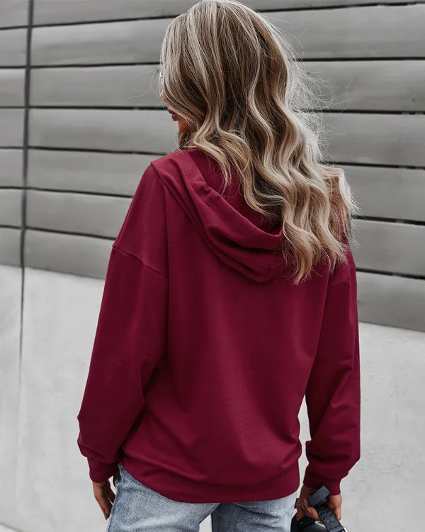 Désinvolte Tomber Hiver Gris Encapuchonné Sweats 2021 Boutons Manches Longues Femme Hauts