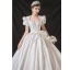 Vintage / Originale Simple Ivoire Perle Satin Robe De Mariée 2021 Robe Boule Encolure Carrée Manches Courtes Dos Nu Noeud Royal Train Mariage