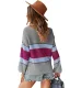 Chic / Beautiful White Fall Winter Casual Multi-Colors Striped Sweaters 2021 Cotton Scoop Neck Long Sleeve Loose Women Tops