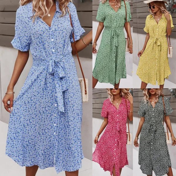 Bohemia Summer Spring Beach Resort Wear Street Wear Red Floral Women Dresses 2021 V-Neck Short Sleeve Loose