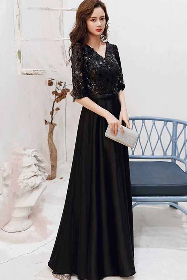 Chic / Belle Bordeaux Robe Demoiselle D'honneur 2021 Princesse V-Cou Appliques Paillettes 1/2 Manches Dos Nu Ceinture Longue Demoiselle D'honneur Robe Pour Mariage