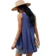 Sexy Spring Summer Casual Navy Blue Women's Tops 2021 Cotton U-Neck Sleeveless Buttons Loose Women Tops