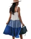 Chic / Beautiful Spring Summer Street Wear Ocean Blue Patchwork Women Dresses 2021 Spaghetti Straps Loose Sleeveless