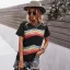 Fashion Spring Summer Candy Pink Street Wear Multi-Colors Striped T-Shirts 2021 Cotton Scoop Neck Loose Short Sleeve Women Tops