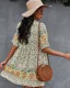 Bohemia Spring Summer Resort Wear Khaki Floral Women Dresses 2021 V-Neck Short Sleeve Loose