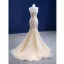 Sexy Charmant Champagne Perlage Trompette / Sirène Robe De Mariée 2021 Sans Manches Perle En Dentelle Fleur Noeud Ceinture Paillettes Bustier
