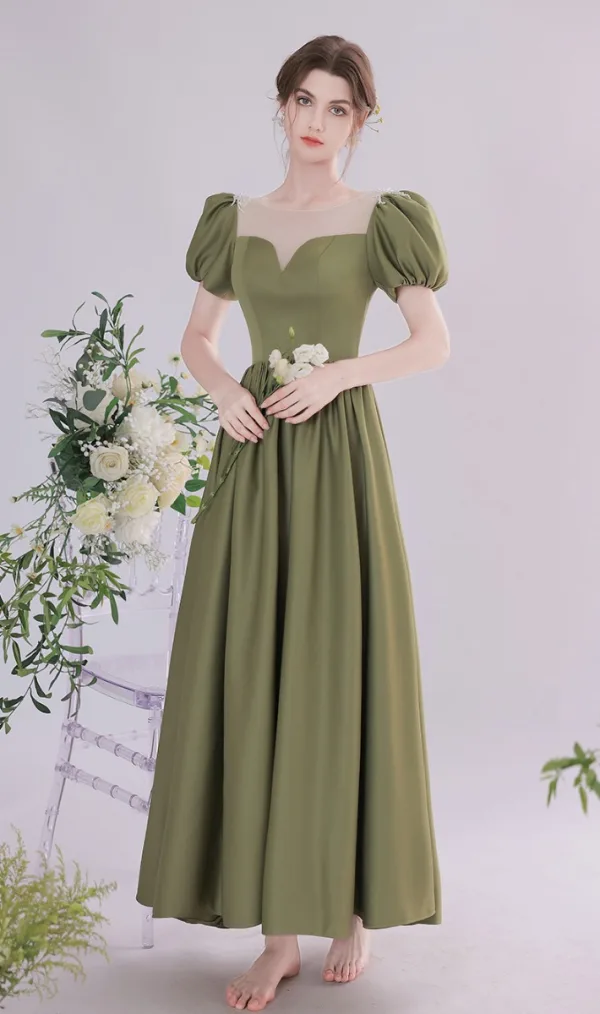 Vintage Retro Olive Green Satin Homecoming Prom Dresses 2021 A-Line Princess Scoop Neck
