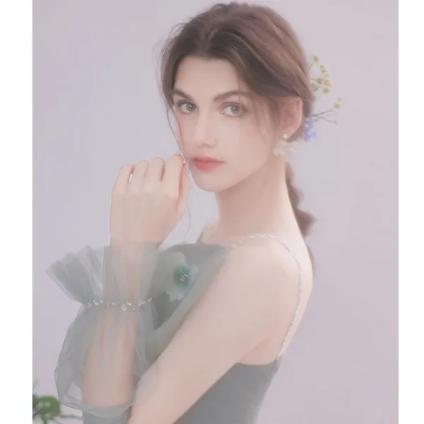 Illusion Sage Green Homecoming Prom Dresses Graduation Dresses 2021 A-Line / Princess Spaghetti Straps Sleeveless Bow Beading Appliques Backless Tea-length Formal Dresses