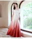 Fashion Gradient-Color Pearl Prom Dresses 2021 A-Line / Princess Satin Square Neckline Puffy Short Sleeve Backless Floor-Length / Long Formal Dresses
