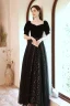 Chic / Belle Bling Bling Noire Étoile Paillettes Robe De Bal 2021 Princesse Encolure Carrée Manches Courtes Longue Robe De Ceremonie