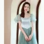 Elegant Mint Green Prom Dresses 2021 A-Line / Princess Square Neckline Puffy Short Sleeve Backless Bow Floor-Length / Long Formal Dresses