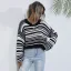 Comfortable Fall Winter Grey Striped Regular Sweaters 2021 Cotton Scoop Neck Long Sleeve Women Tops