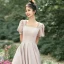 Modest / Simple Burgundy Homecoming Graduation Dresses 2021 A-Line / Princess Square Neckline Short Sleeve Backless Tea-length Formal Dresses