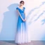 Traditional Pool Blue Gradient-Color Prom Dresses 2021 A-Line / Princess V-Neck Beading Rhinestone Sequins Short Sleeve Backless Floor-Length / Long Prom Formal Dresses