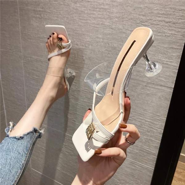 Sexy White Street Wear Rhinestone Womens Sandals 2021 6 cm Stiletto Heels Open / Peep Toe Sandals High Heels