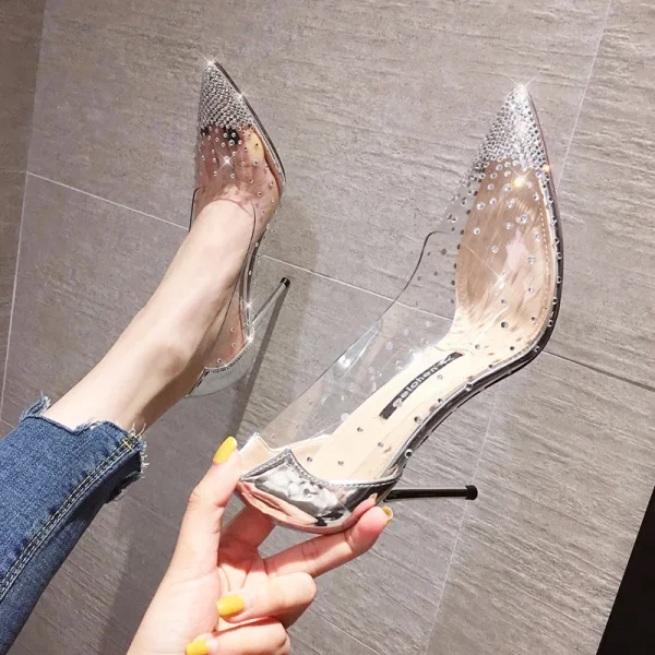 Charmant Gold Abend Strass Pumps 2021 8 cm Stilettos Spitzschuh Pumps Hochhackige