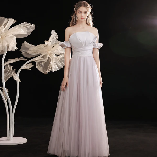 Elegant Purple Grey Prom Dresses 2021 A-Line / Princess Off-The-Shoulder Short Sleeve Backless Floor-Length / Long Prom Formal Dresses Elegant Purple Grey Prom Dresses 2021 A-Line / Princess Off-The-Shoulder Short Sleeve Backless Floor-Length / Long Prom Formal Dresses