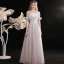 Élégant Violet Gris Robe De Bal 2021 Princesse De l'épaule Manches Courtes Dos Nu Longue Promo Robe De Ceremonie