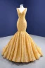 Haut de Gamme Doré Robe De Mariée 2021 Trompette / Sirène V-Cou Perlage Perle Paillettes Sans Manches Dos Nu Train De Balayage Mariage