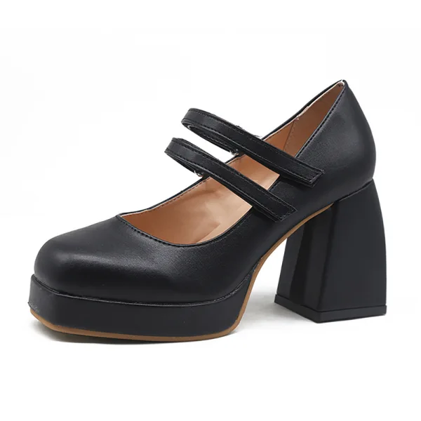Vintage / Retro Black Street Wear Pumps 2021 10 cm Thick Heels Round Toe Pumps High Heels