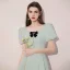 Fashion Sage Green Homecoming Short Graduation Dresses 2021 A-Line / Princess Square Neckline Rhinestone Bow Short Sleeve Formal Dresses