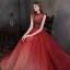 High-end Burgundy Prom Dresses 2021 A-Line / Princess High Neck Handmade  Beading Crystal Rhinestone Sleeveless Floor-Length / Long Prom Formal Dresses