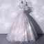 Chic / Beautiful Grey Sequins Prom Dresses 2022 Ball Gown V-Neck Puffy Short Sleeve Backless Floor-Length / Long Formal Dresses