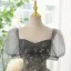 Chic / Belle Gris Perlage Paillettes Robe De Bal 2023 Robe Boule Encolure Carrée Manches Courtes Dos Nu Longue Promo Robe De Ceremonie