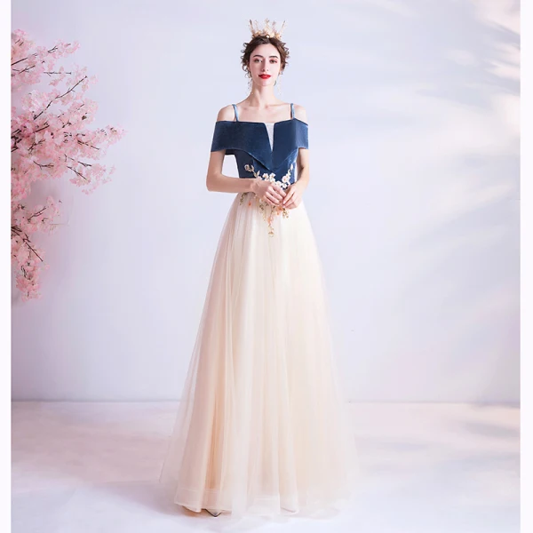 Elegant Navy Blue Prom Dresses 2020 A-Line / Princess Suede Spaghetti Straps Beading Sequins Lace Flower Short Sleeve Backless Floor-Length / Long Formal Dresses