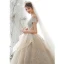 Luxury / Gorgeous High-end Champagne Wedding Dresses 2020 Ball Gown Beading Pearl Rhinestone Lace Flower Scoop Neck Short Sleeve Backless Royal Train