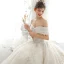 Luxury / Gorgeous Champagne Wedding Dresses 2020 A-Line / Princess Off-The-Shoulder Beading Pearl Sequins Lace Flower Appliques Short Sleeve Backless Royal Train