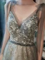 Charmant Robe De Soirée 2020 Princesse V-Cou Glitter Perlage Faux Diamant Paillettes Sans Manches Dos Nu Train De Balayage Robe De Ceremonie