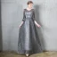 Charming Burgundy Evening Dresses  2020 A-Line / Princess Scoop Neck Star Sequins Ruffle 3/4 Sleeve Floor-Length / Long Formal Dresses