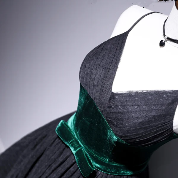 Fashion Black Homecoming Spotted Little Black Dress 2020 A-Line / Princess Spaghetti Straps Suede Bow Sleeveless Backless Tea-length Graduation Dresses