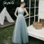 Modest / Simple Mint Green Bridesmaid Dresses 2021 A-Line / Princess Off-The-Shoulder Short Sleeve Backless Floor-Length / Long Wedding Party Dresses