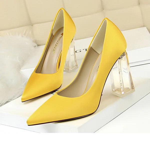 Chic / Beautiful Red Casual Satin Pumps 2020 10 cm Crystal Thick Heels Pointed Toe Pumps
