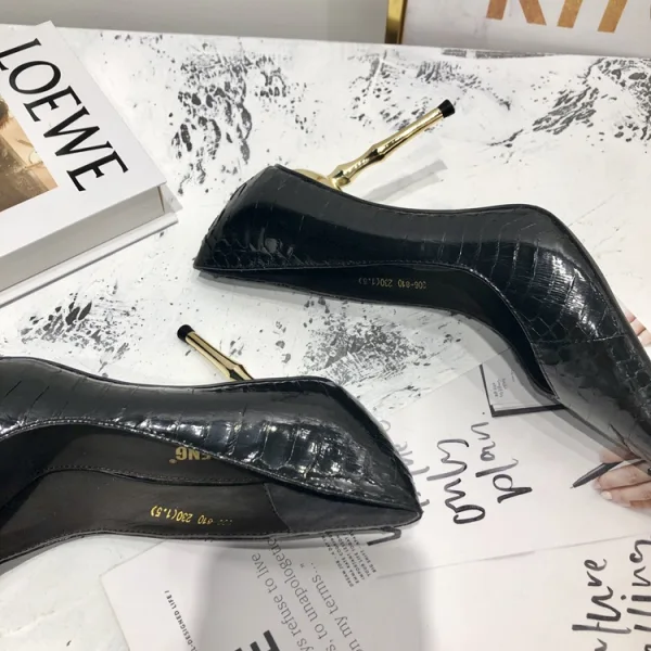 Modest / Simple Black Street Wear Leather Pumps 2020 Snakeskin Print 7 cm Stiletto Heels Pointed Toe Pumps
