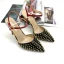 Schöne Schwarz Freizeit Niet Sandalen Damen 2020 Knöchelriemen 12 cm Stilettos Spitzschuh Sandaletten