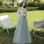 Modest / Simple Sage Green Embroidered Bridesmaid Dresses 2021 A-Line / Princess V-Neck Short Sleeve Backless Floor-Length / Long Wedding Party Dresses