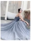 Classy Sky Blue Evening Dresses  2020 A-Line / Princess Strapless Sleeveless Backless Floor-Length / Long Formal Dresses