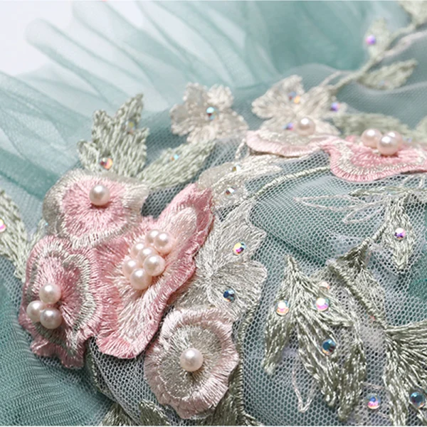 Moda Limonkowy Sukienki Wieczorowe 2020 Princessa Spaghetti Pasy Perła Rhinestone Z Koronki Kwiat Bez Rękawów Bez Pleców Kaskadowe Falbany Długie Sukienki Wizytowe