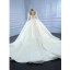High-end Elegant Ivory Pearl Satin Wedding Dresses 2021 Ball Gown Beading Scoop Neck Long Sleeve Cathedral Train Wedding