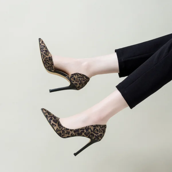 Chic / Beautiful Brown Street Wear Leopard Print Pumps 2020 Suede 10 cm Stiletto Heels Pointed Toe Pumps
