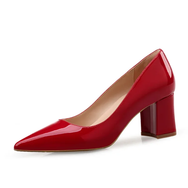 Chic / Beautiful Nude Office OL Pumps 2020 Patent Leather 6 cm Thick Heels Pointed Toe Pumps
