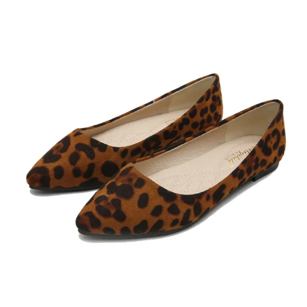 Affordable Khaki Leopard Print Casual Womens Shoes 2020 Pointed Toe Flat Heels