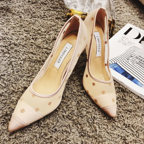 Chic / Beautiful Black Summer Casual Pumps 2018 Leather Spotted 10 cm Stiletto Heels Pointed Toe Pumps
