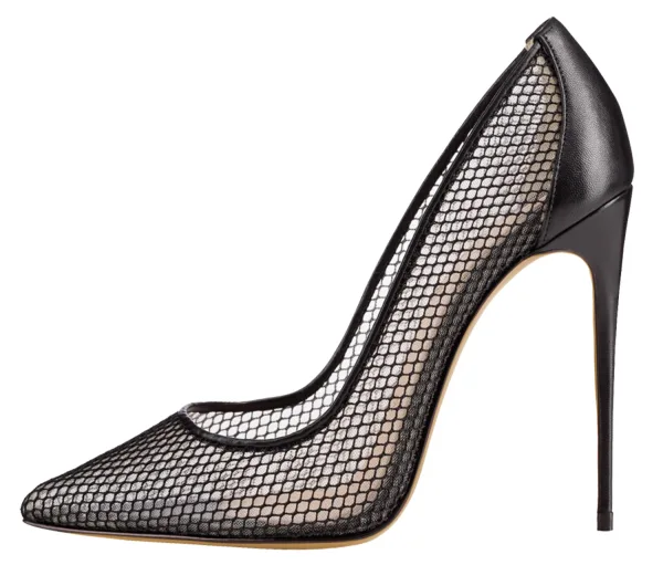 Fashion Black Pierced Pumps 2020 Rave Club 12 cm Stiletto Heels Pointed Toe Pumps