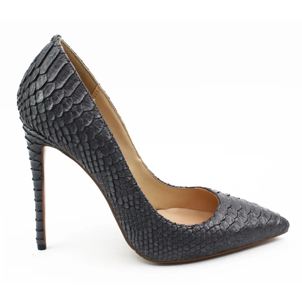 Schöne Schwarz Abend Schlangenhautmuster Pumps 2020 12 cm Stilettos Spitzschuh Pumps
